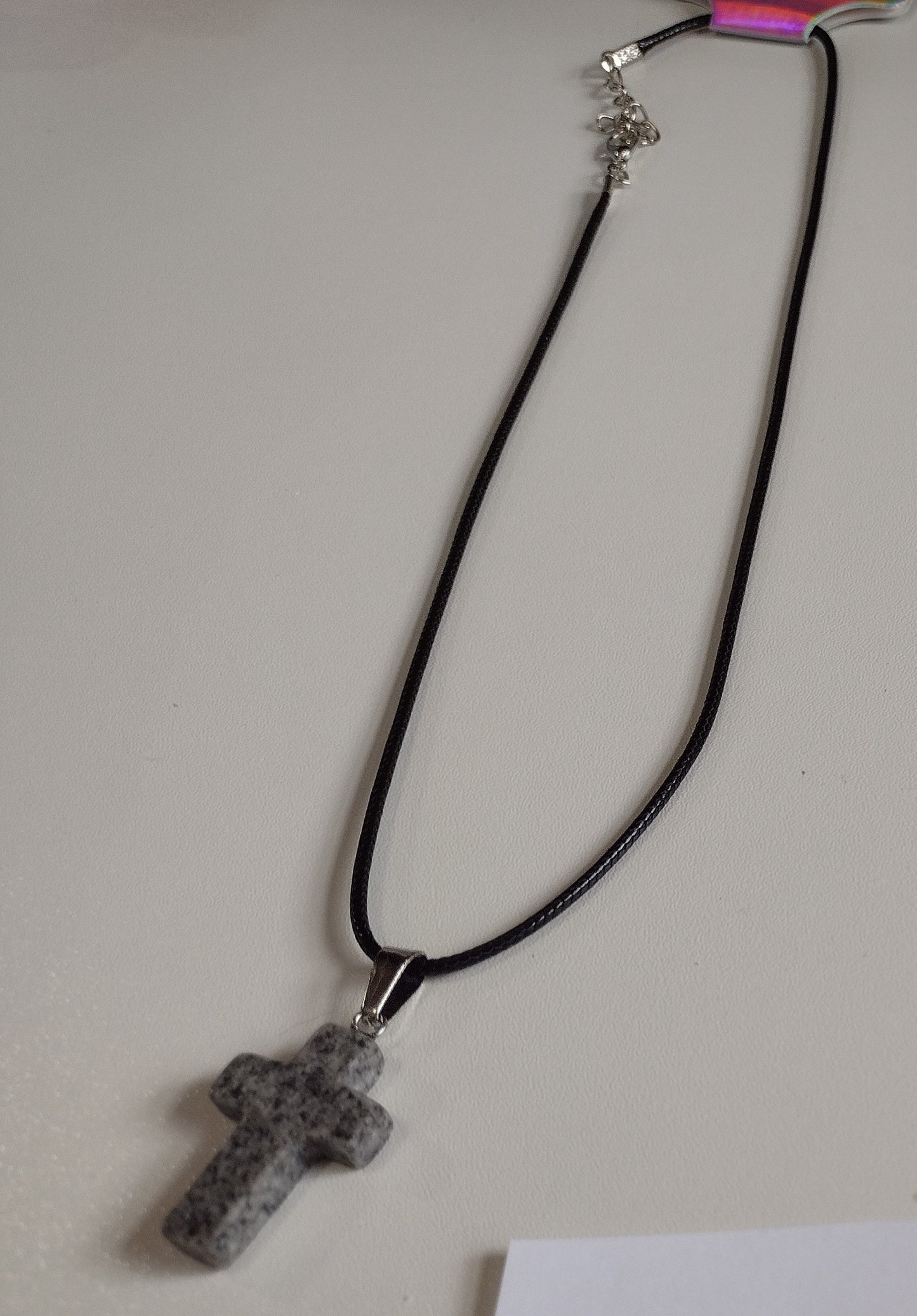 Gray w/ Black Speckles Cross | Corded Necklace - 18"