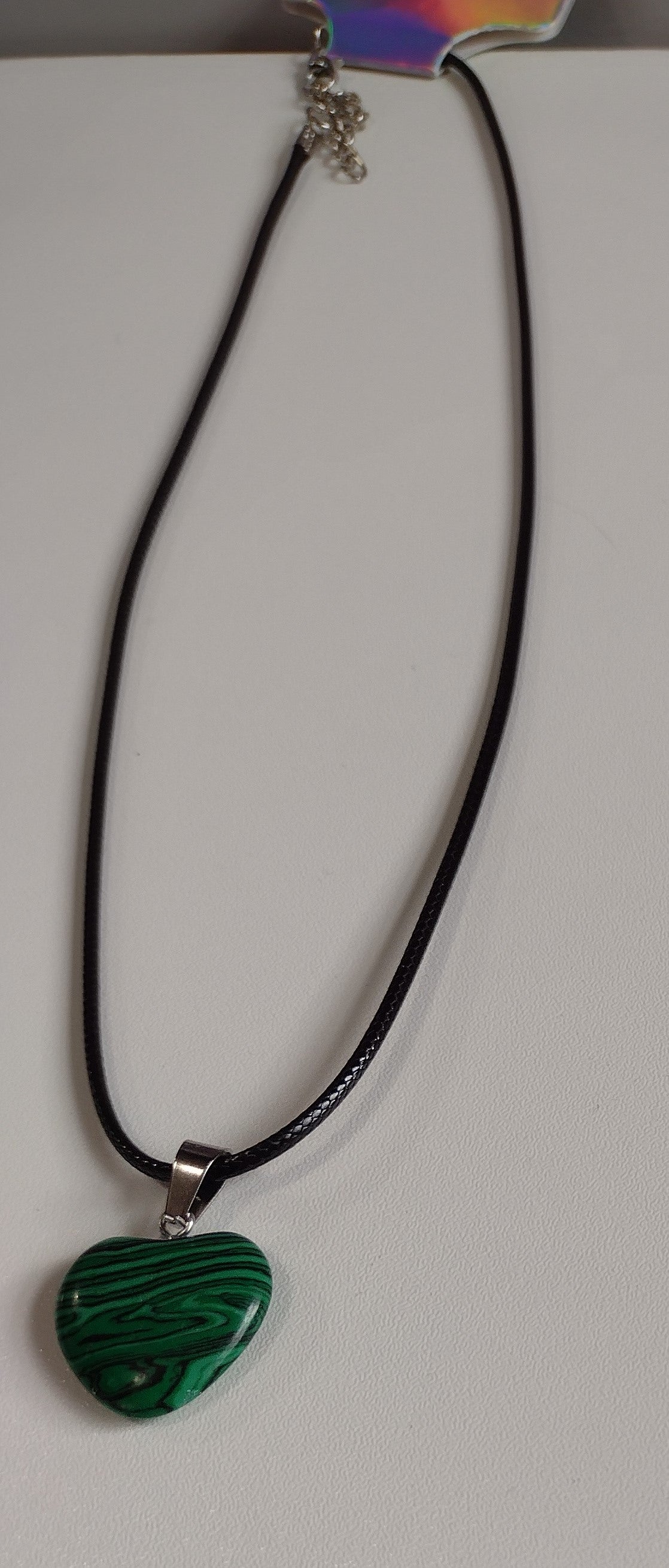 Emerald w/Black Swirls Heart | Corded Necklace - 18"