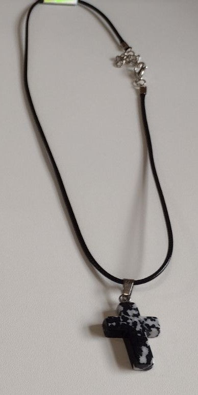 Black Marble Cross | Corded Necklace - 18"