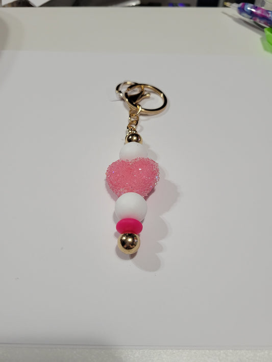 Dark Pink Sugar Heart | Gold Bar Keychain