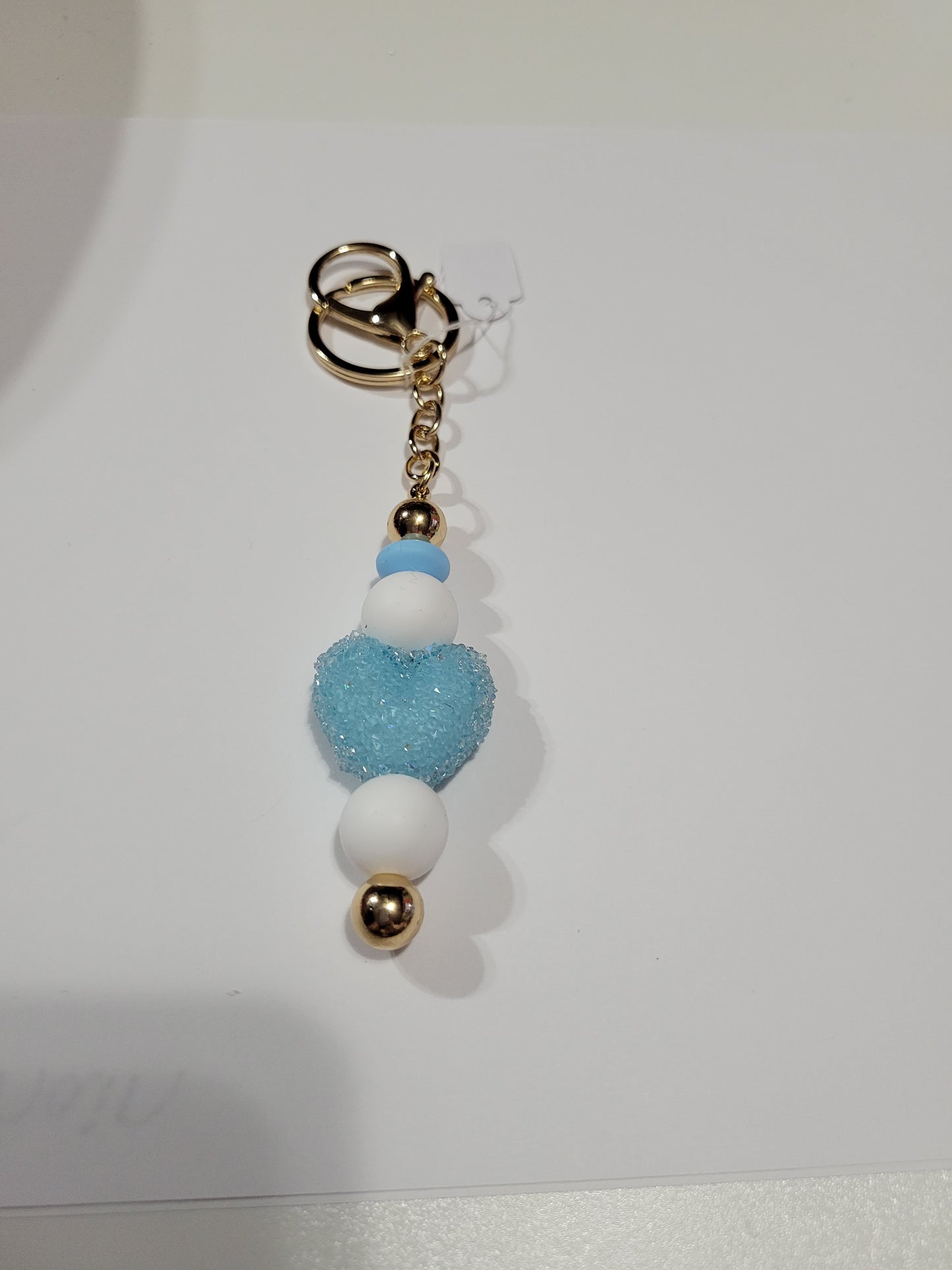 Light Blue Sugar Heart | Gold Bar Keychain