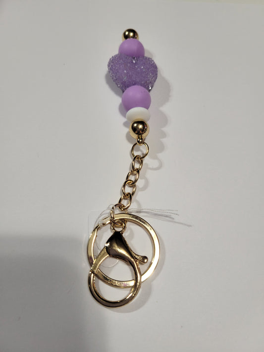 Purple Sugar Heart | Gold Bar Keychain