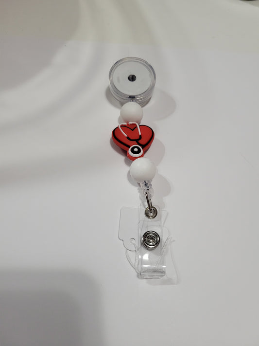 Heart Stethoscope with White | Badge Reel