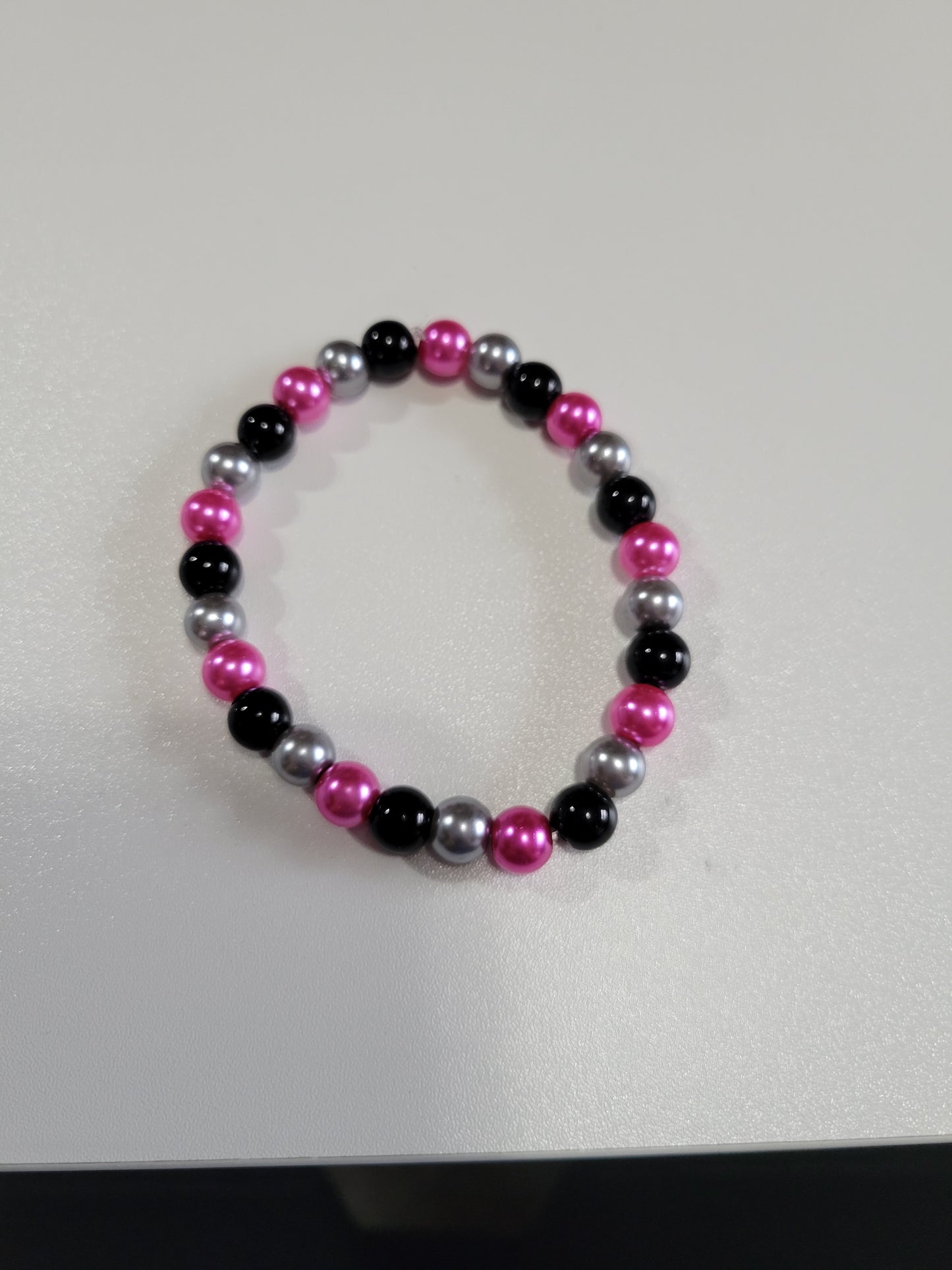Pink, Silver and Black | Beaded Bracelet