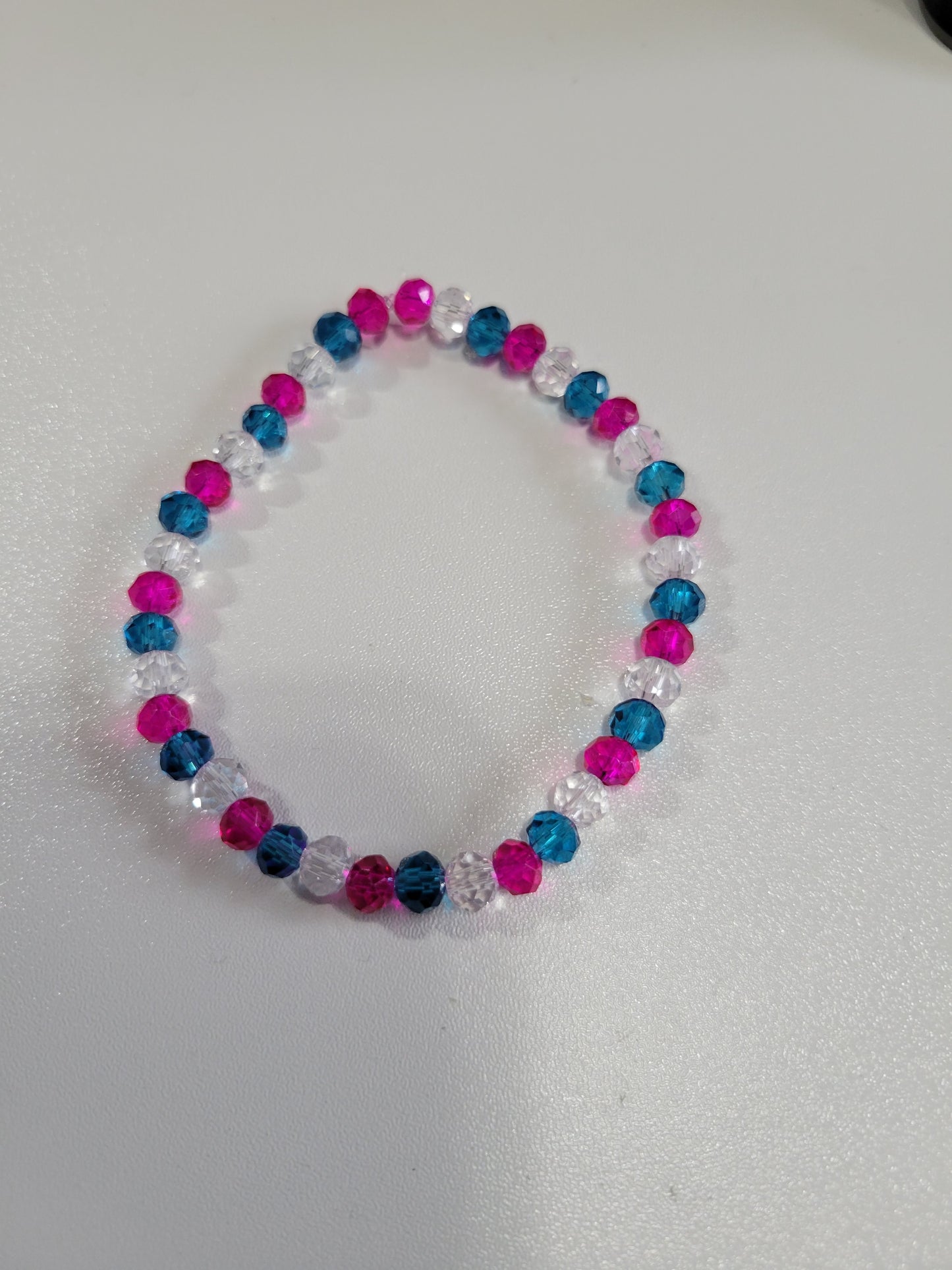 Pink, Blue and White Faceted | Beaded Bracelet