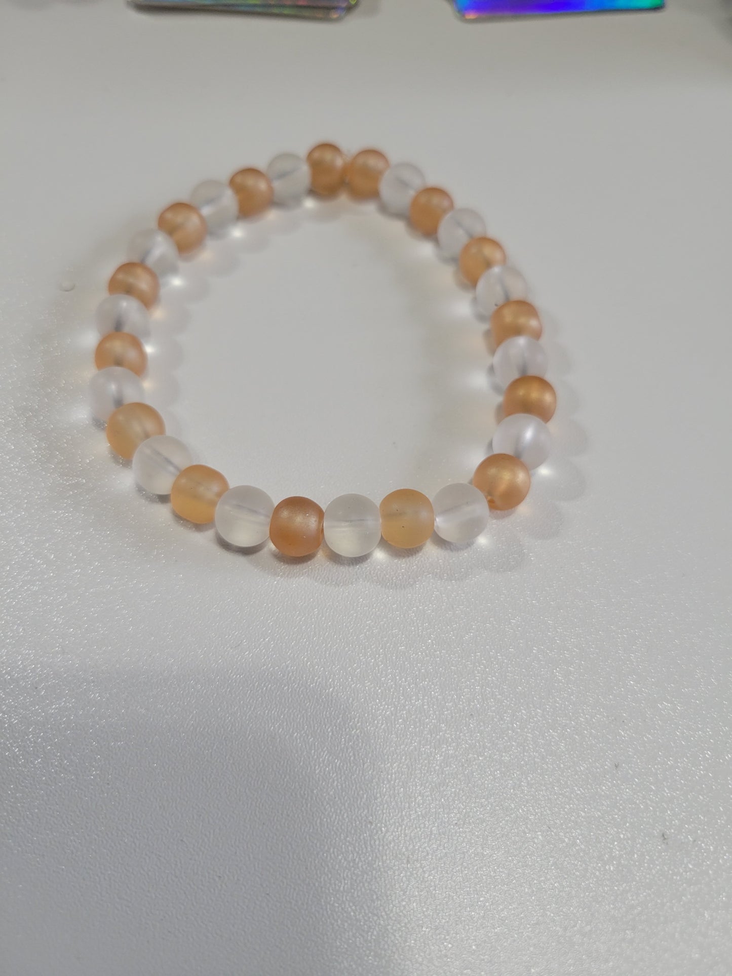Tan and White Frosted | Beaded Bracelet