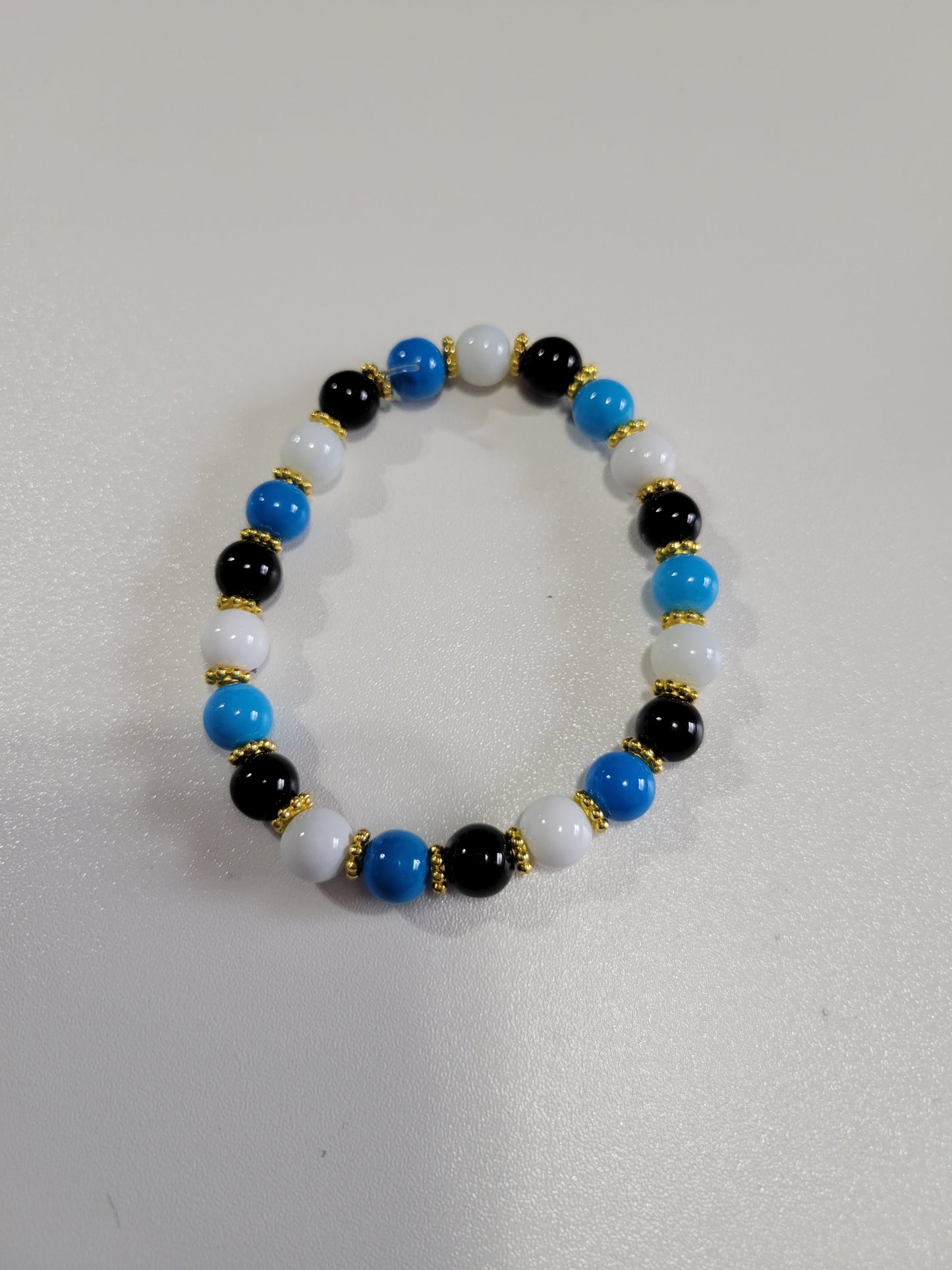 Blue, White and Black with Gold Spacers | Beaded Bracelet