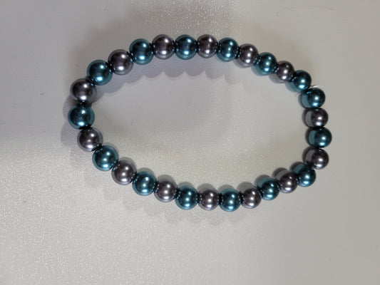 Blue and Gunmetal Pearl | Beaded Bracelet