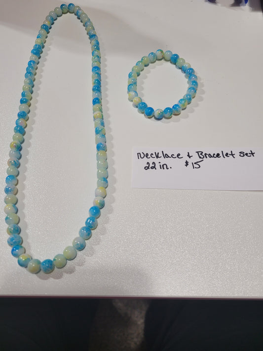 Blue and White Swirl Set | Necklace (22") and Bracelet