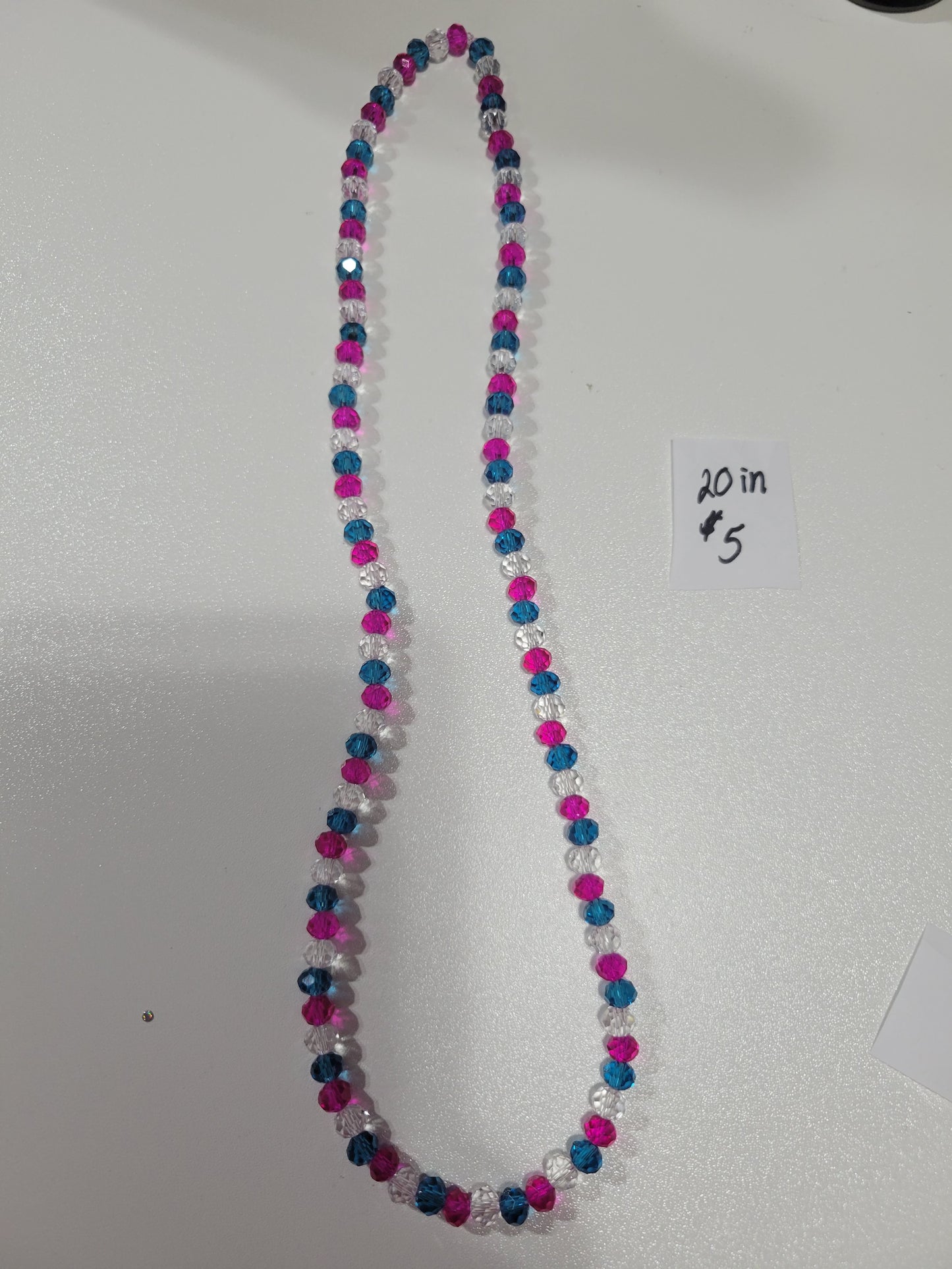 Clear, Pink and White Faceted | Necklace - 20"