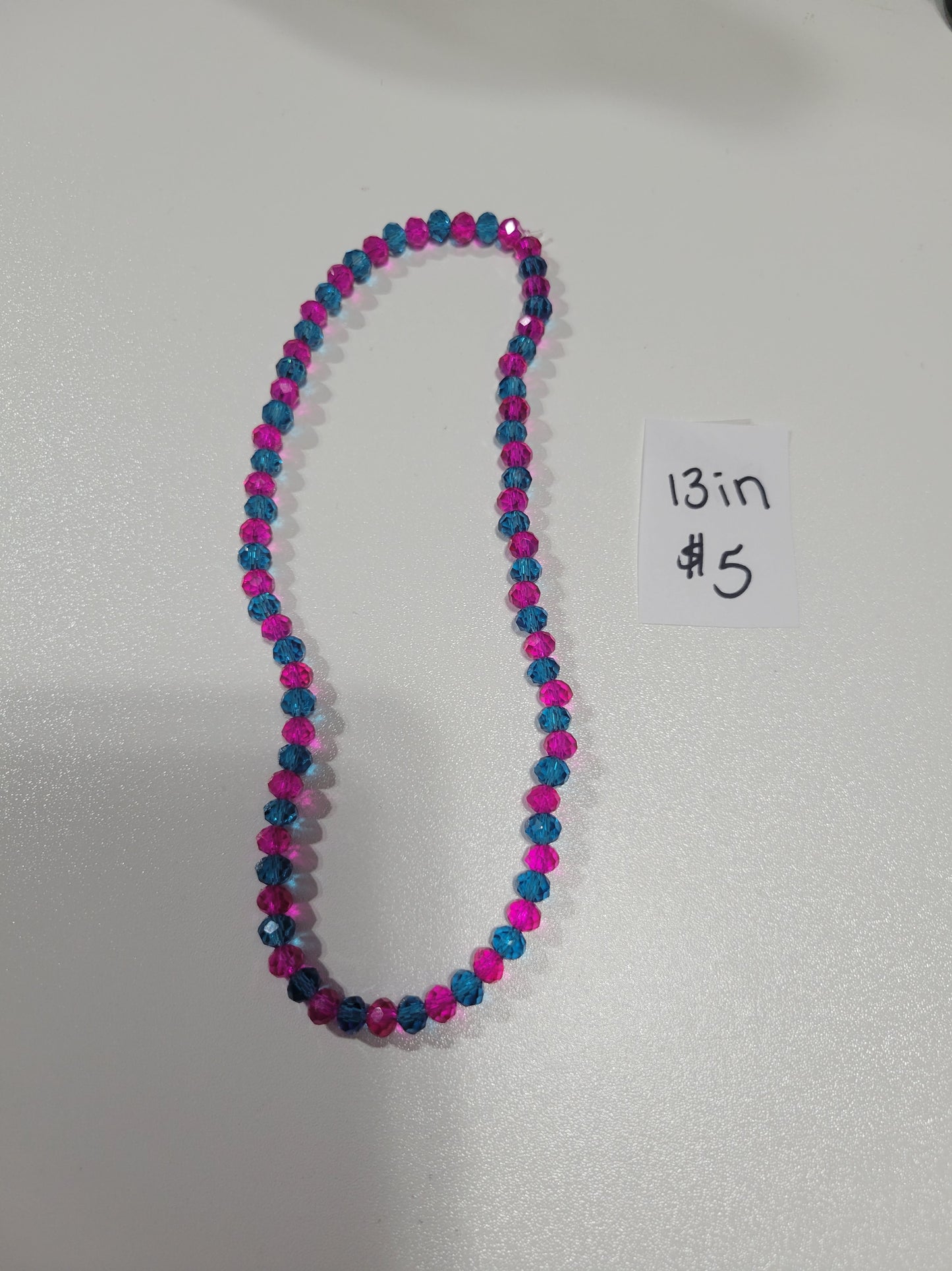 Bright Pink and Blue Faceted | Necklace - 13"