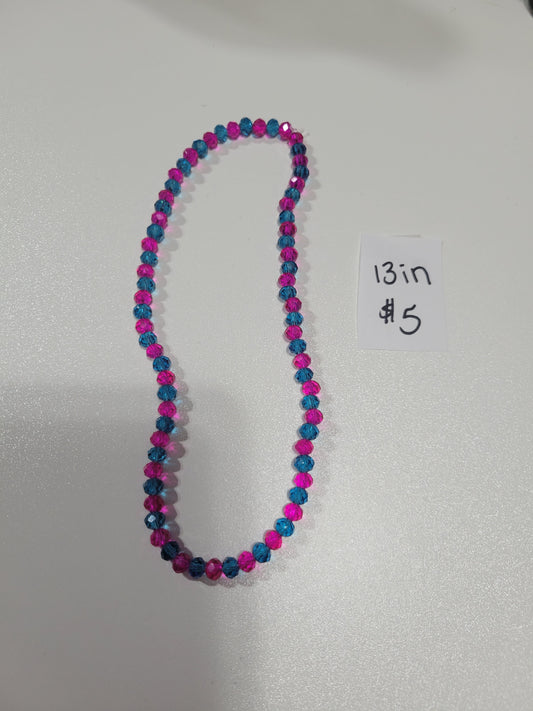 Bright Pink and Blue Faceted | Necklace - 13"