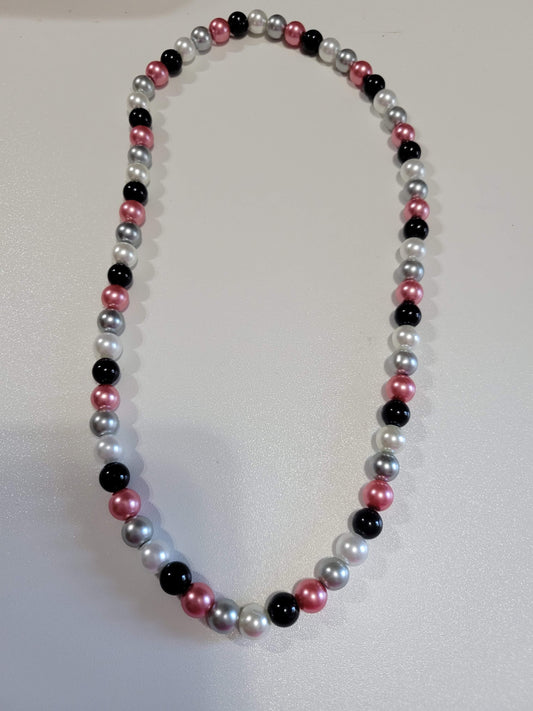 Pink/Gray/Black/White| Beaded Necklace