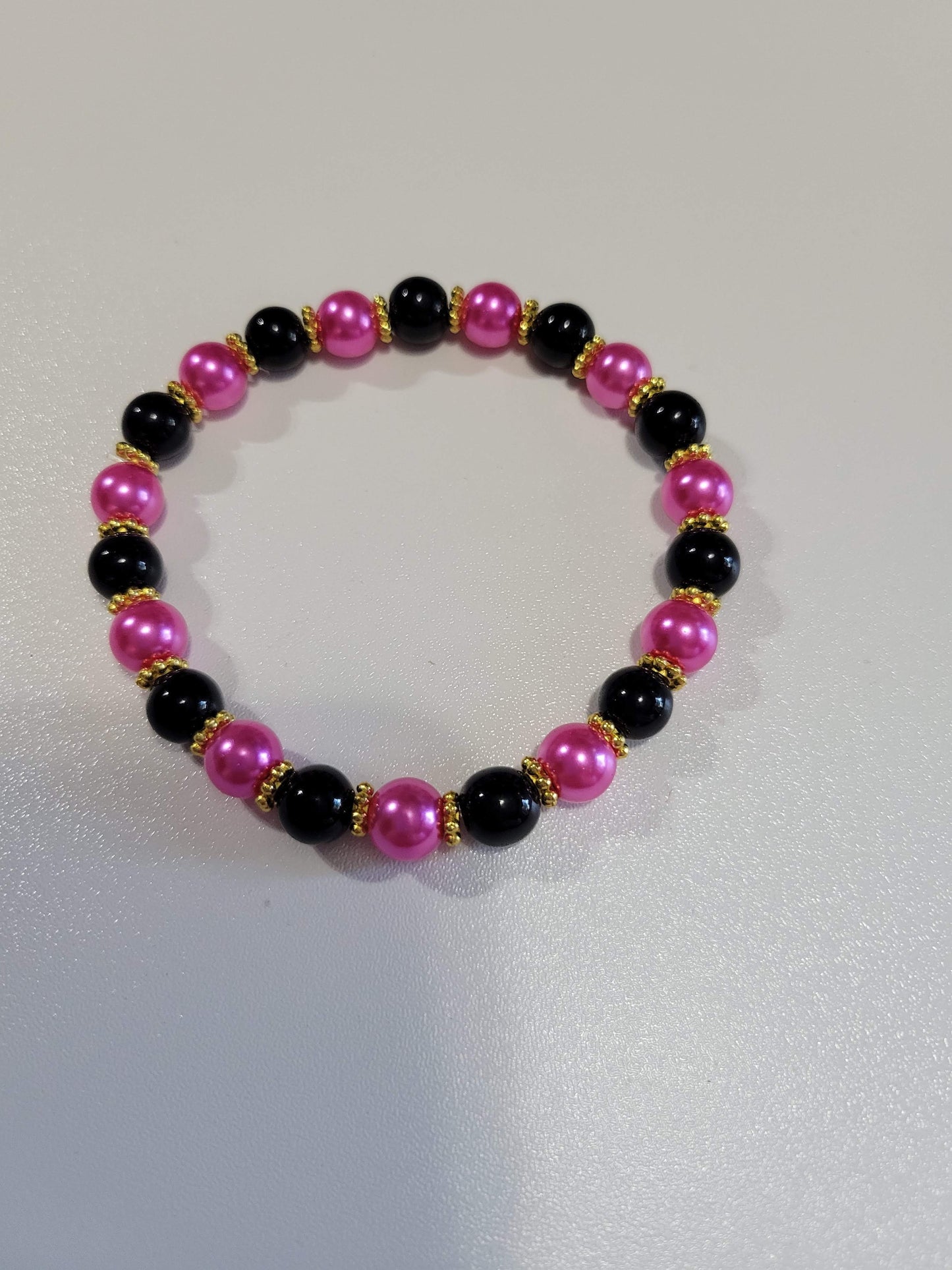 Pink/Black with Gold Spacers | Beaded Bracelet