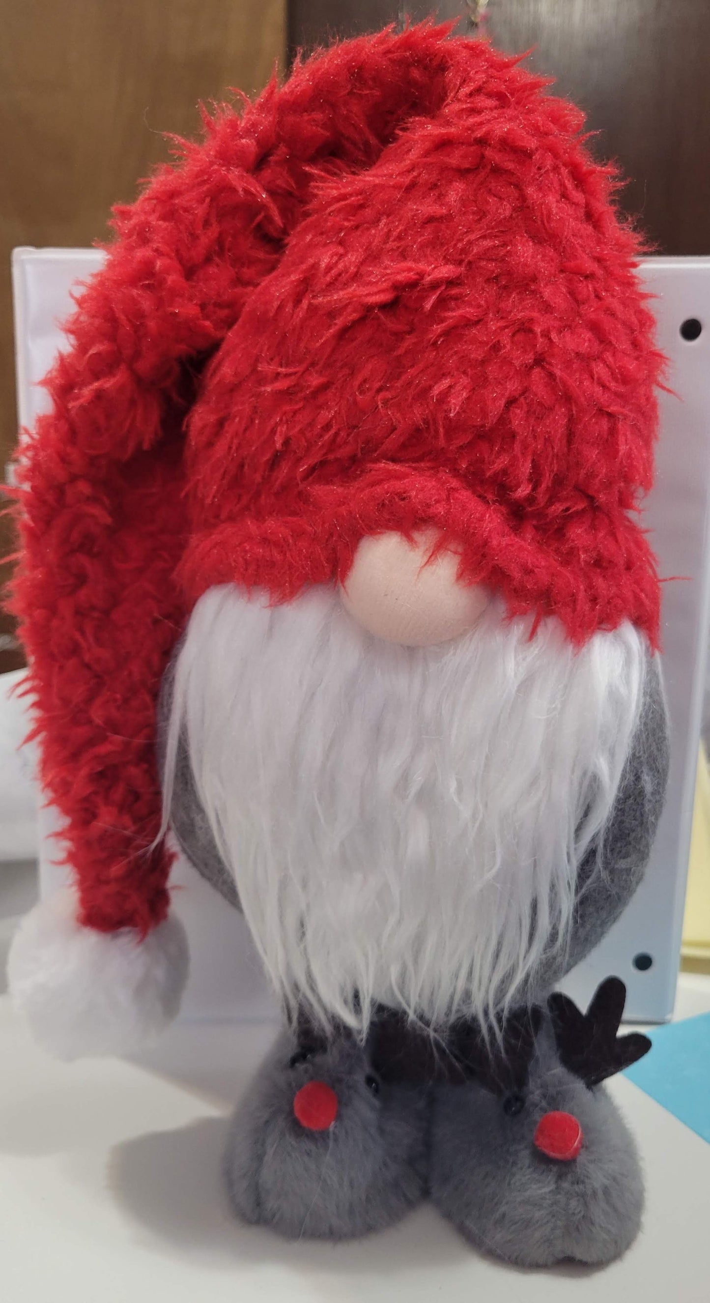 Red Standing Gnome with Reindeer Slippers |Plush