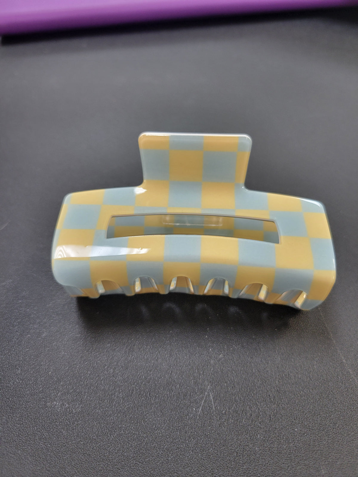 Light blue/yellow checkered Medium |Hair Clips