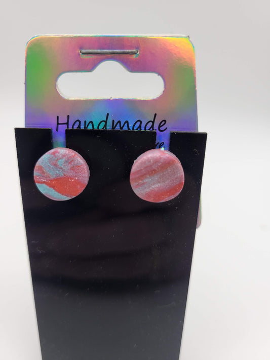 Round Stud Red/Blue Shimmer Tie Dyed | Clay Earrings