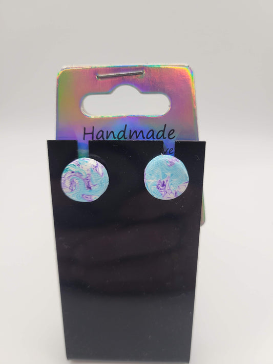 Round Stud Purple/Blue/White Tie Dyed | Clay Earrings
