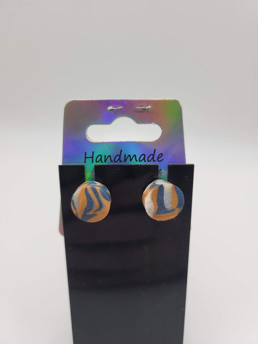 Round Stud Gold/Gray/Blue Tie Dyed | Clay Earrings