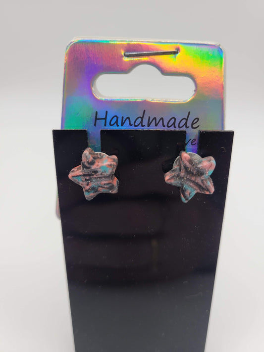 Star Pink/Blue/Black Tie Dyed | Clay Earrings