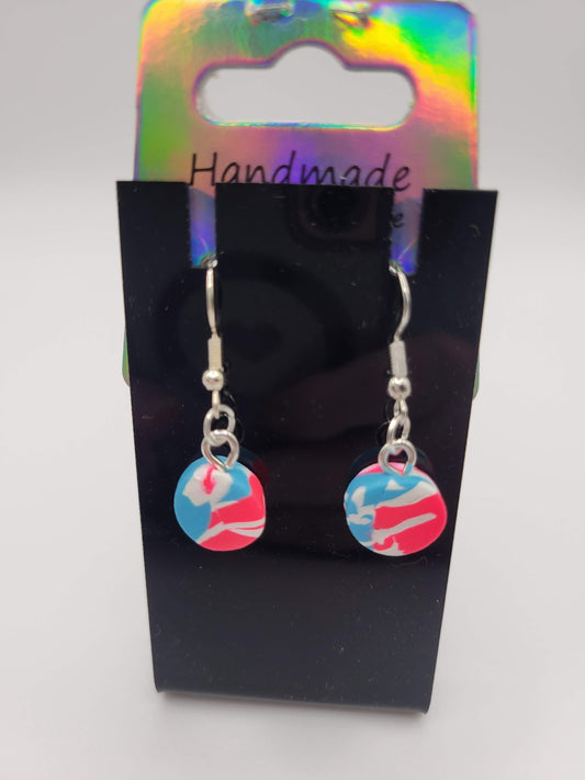 Round Pink/Blue/White Tie Dyed | Clay Earrings