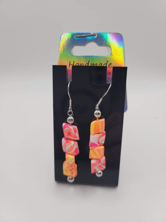 Orange/ Pink Tie Dyed | Clay Earrings
