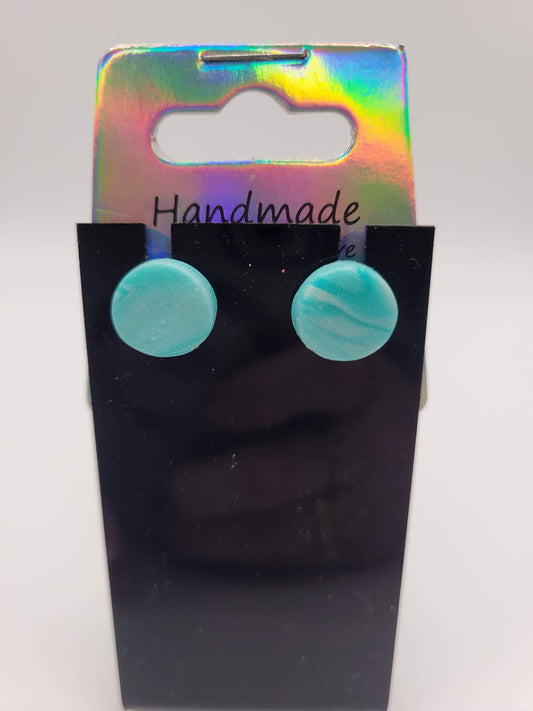 Round Stud Shimmer Teal Tie Dyed | Clay Earrings