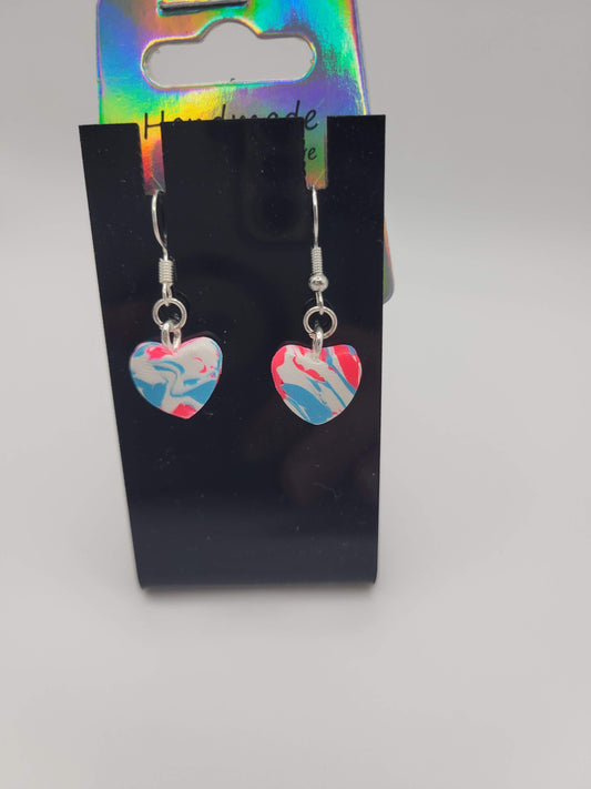 Heart Pink/Blue/White Tie Dyed | Clay Earrings