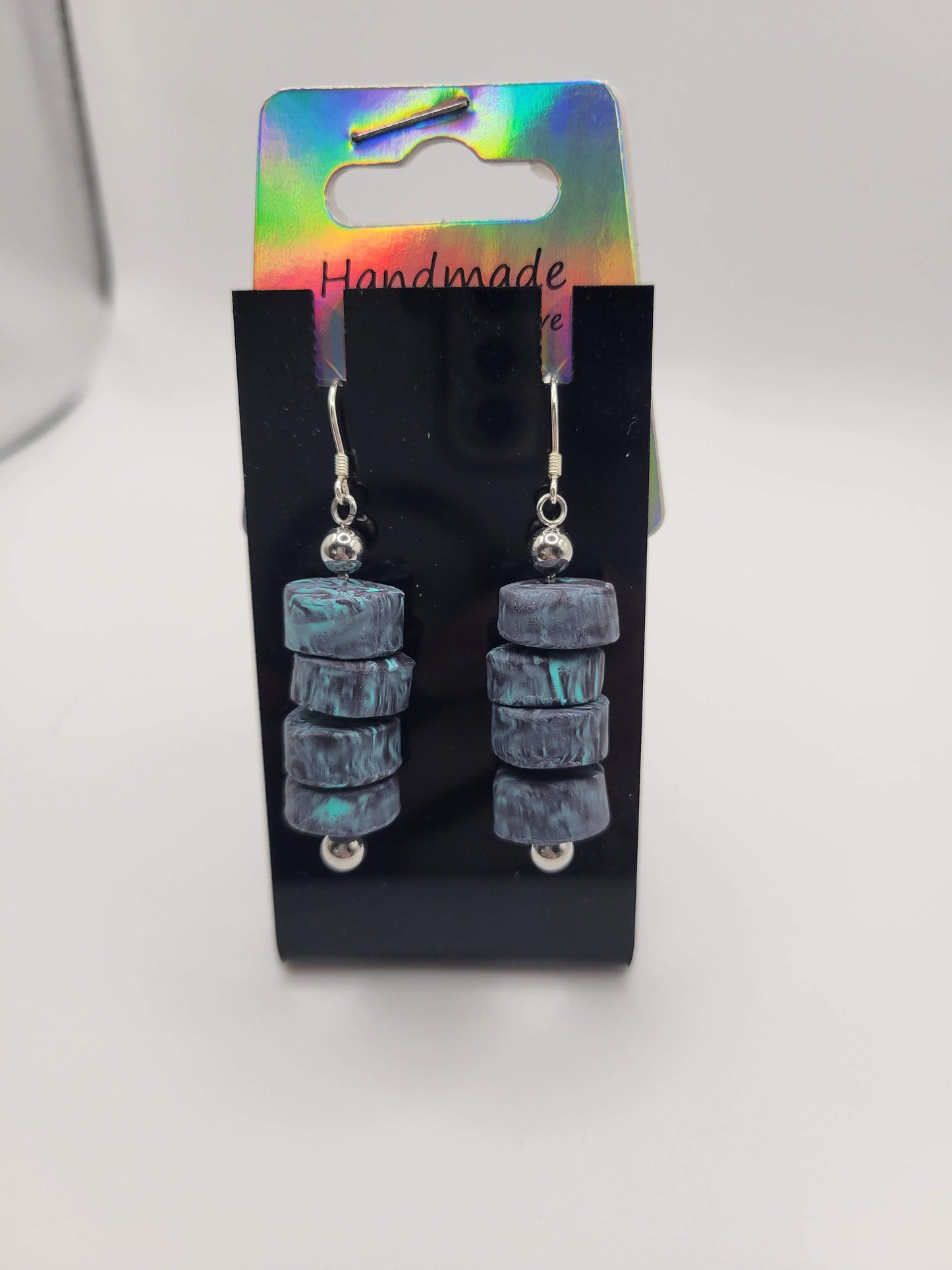 Several Round Teal/Black Tie Dyed | Clay Earrings