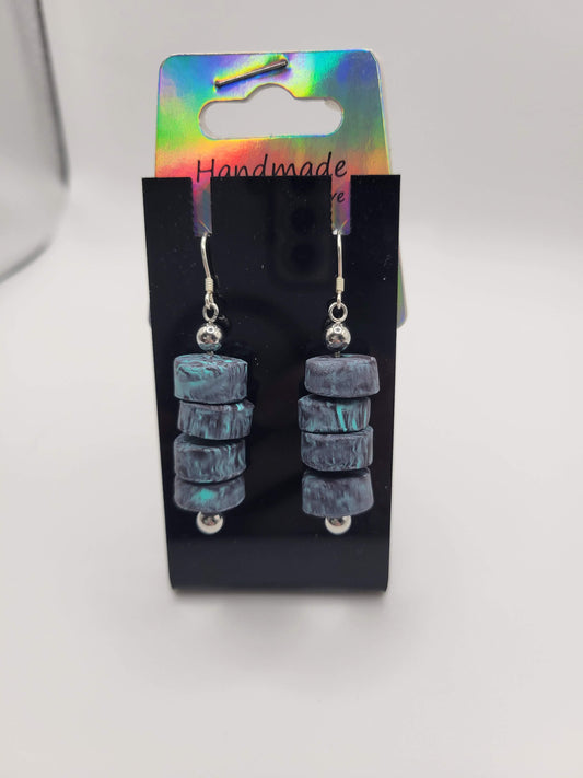 Several Round Teal/Black Tie Dyed | Clay Earrings