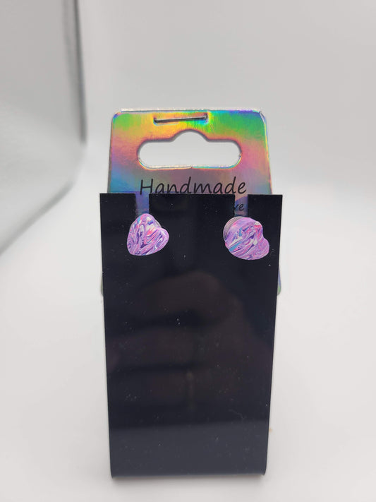 Heart Stud Purple/Pink/Blue/White Tie Dyed | Clay Earrings