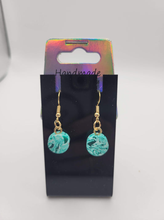 Round Teal Tie Dyed | Clay Earrings