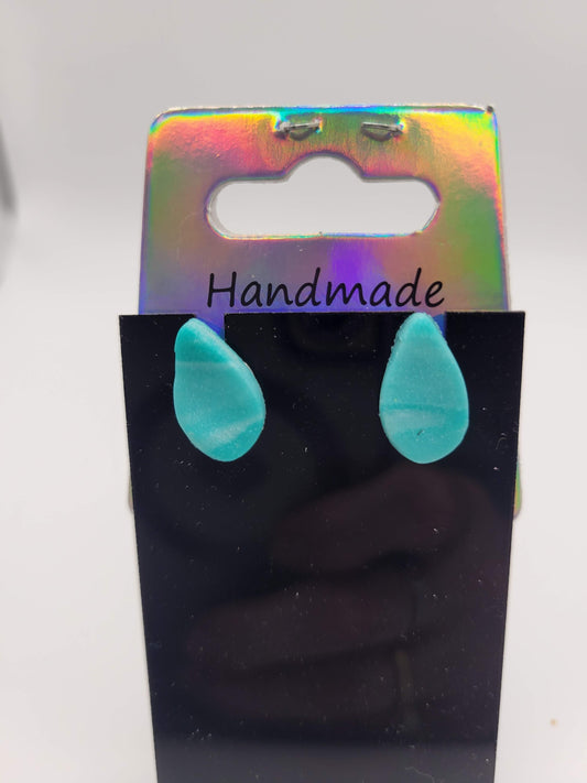 Teardrop Stud Teal/White Shimmer Tie Dyed | Clay Earrings