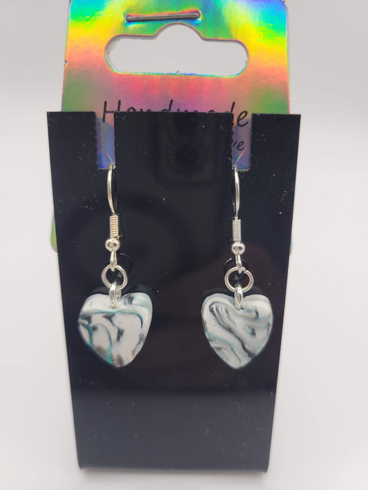 Heart Black/Teal Tie Dyed | Clay Earrings