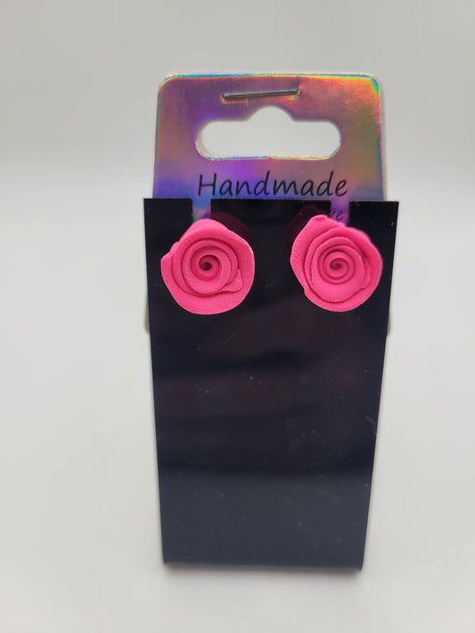 Pink Rose Stud | Clay Earrings