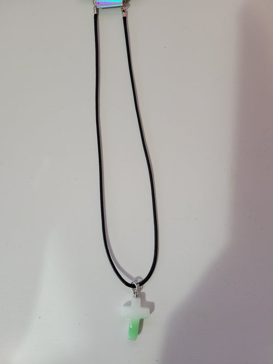 Green White Cross |Corded Necklace - 18"