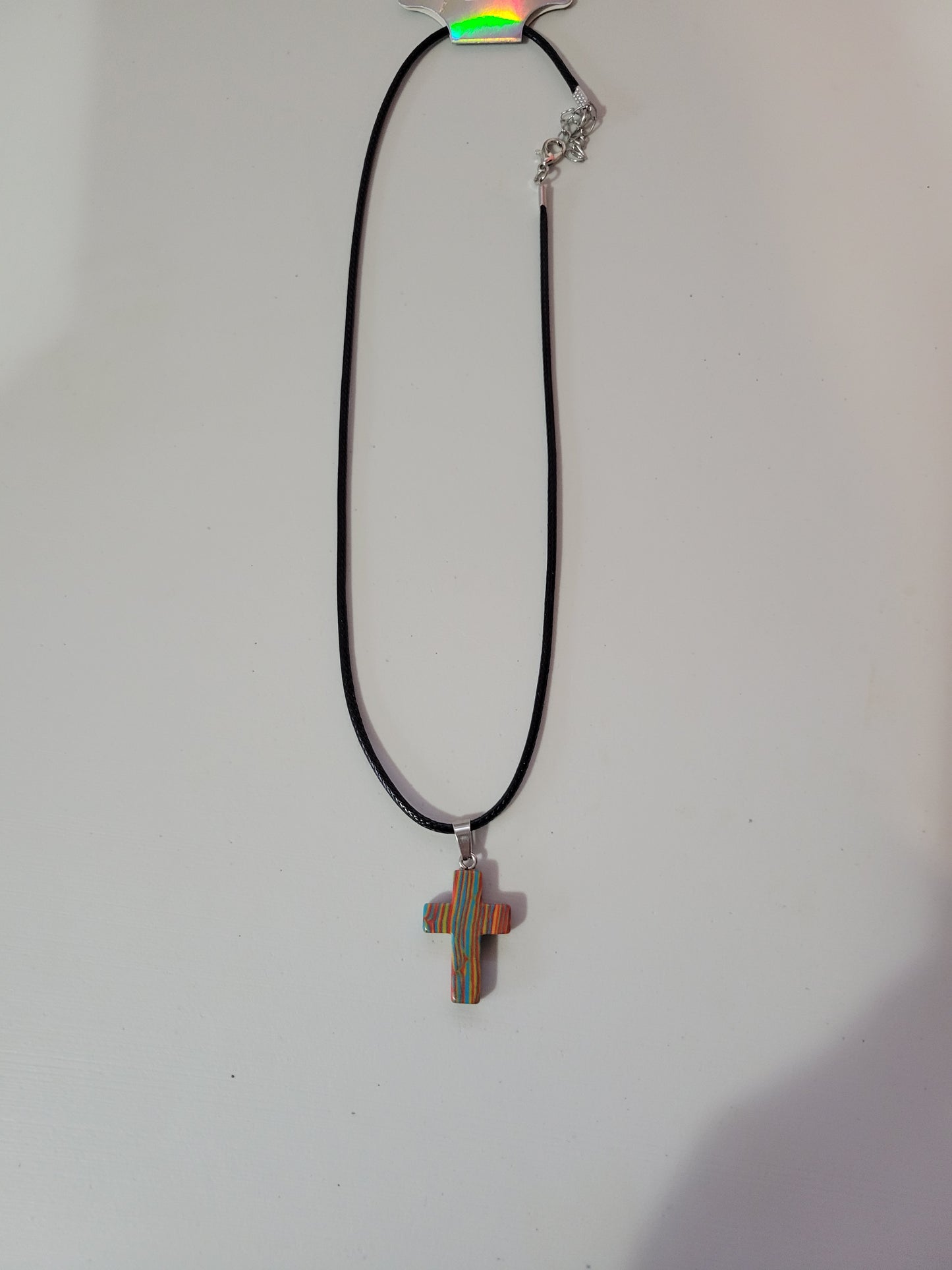 Rainbow Stripes Cross | Corded Necklace - 18"