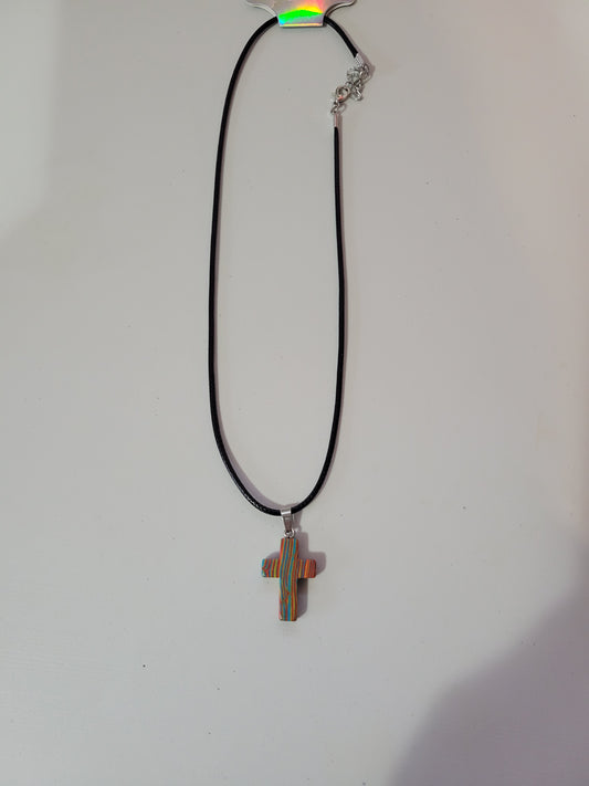 Rainbow Stripes Cross | Corded Necklace - 18"