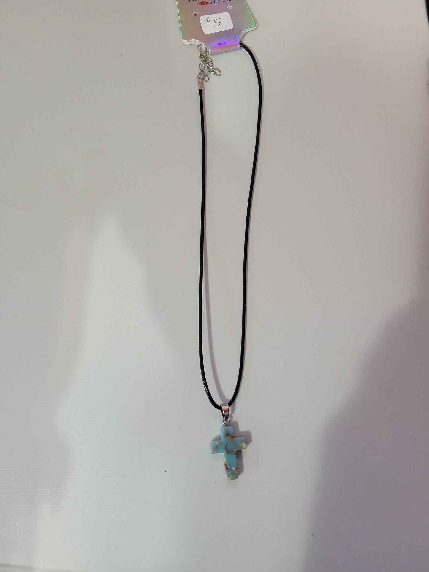 Ocean Blue w/Red and White Marble Cross | Corded Necklace - 18"