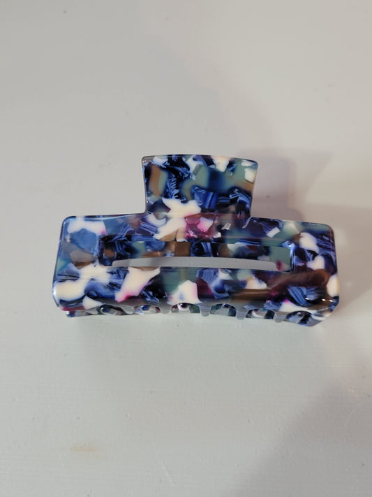 Medium Blue White Art|Hair Clips