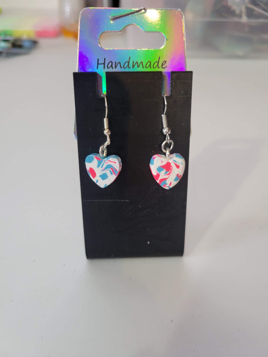 Heart Blue/Pink/White Swirl| Clay Earrings
