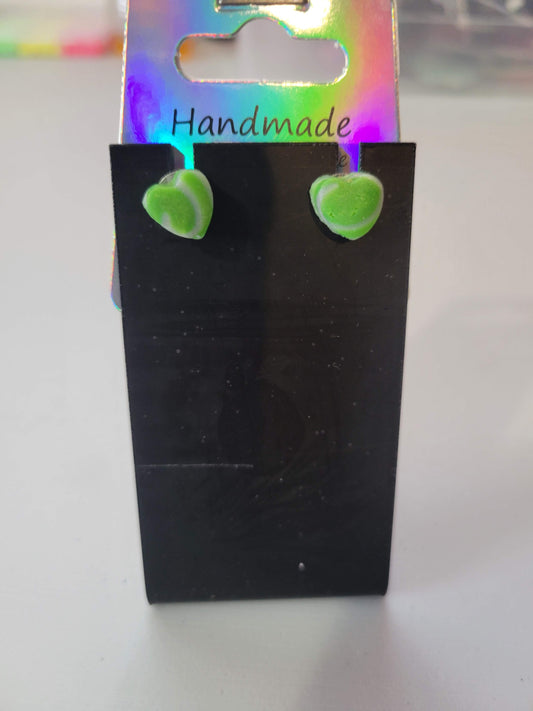 Heart Green/Gray Swirl Stud| Clay Earrings