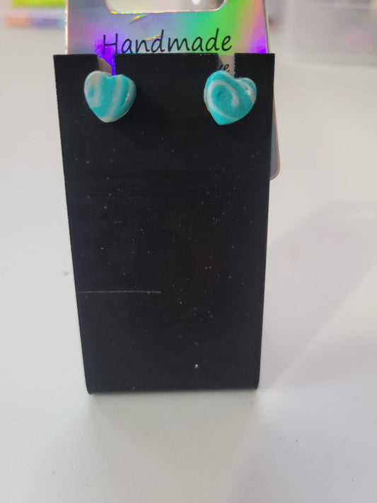 Heart Teal/Gray Swirl Stud| Clay Earrings