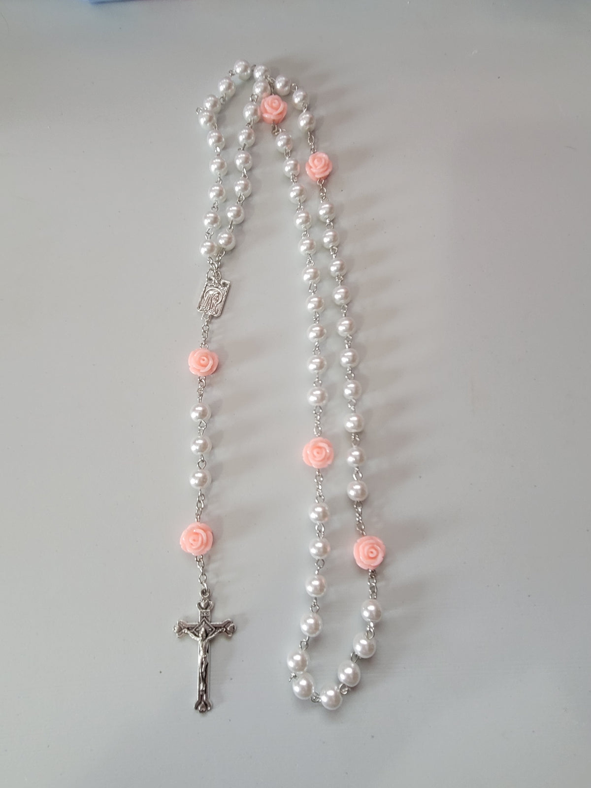 Pink Roses/White Beads |Rosary
