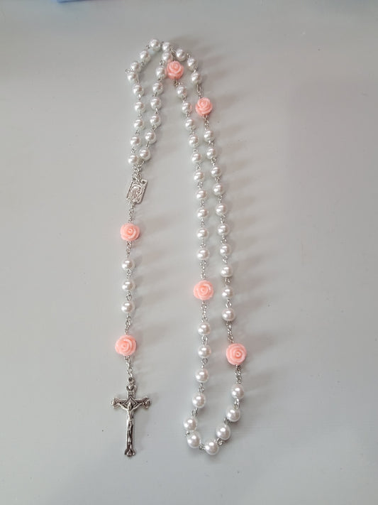 Pink Roses/White Beads |Rosary