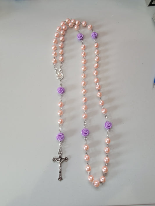 Purple Roses/Pink Beads |Rosary