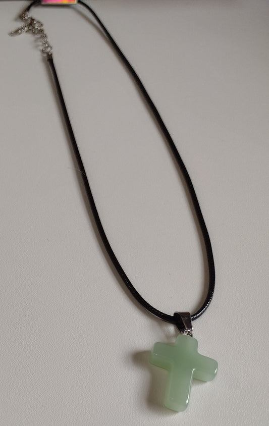 Light Jade Cross | Corded Necklace - 18"