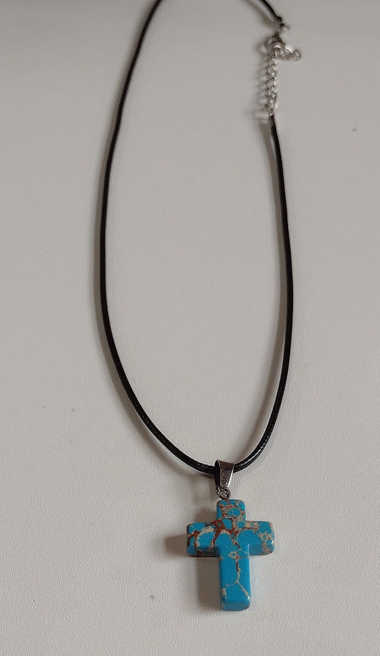 Ocean Blue Marble Cross | Corded Necklace - 18"