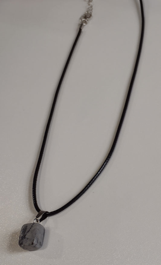 Gray Marbled Stone | Corded Necklace - 18"