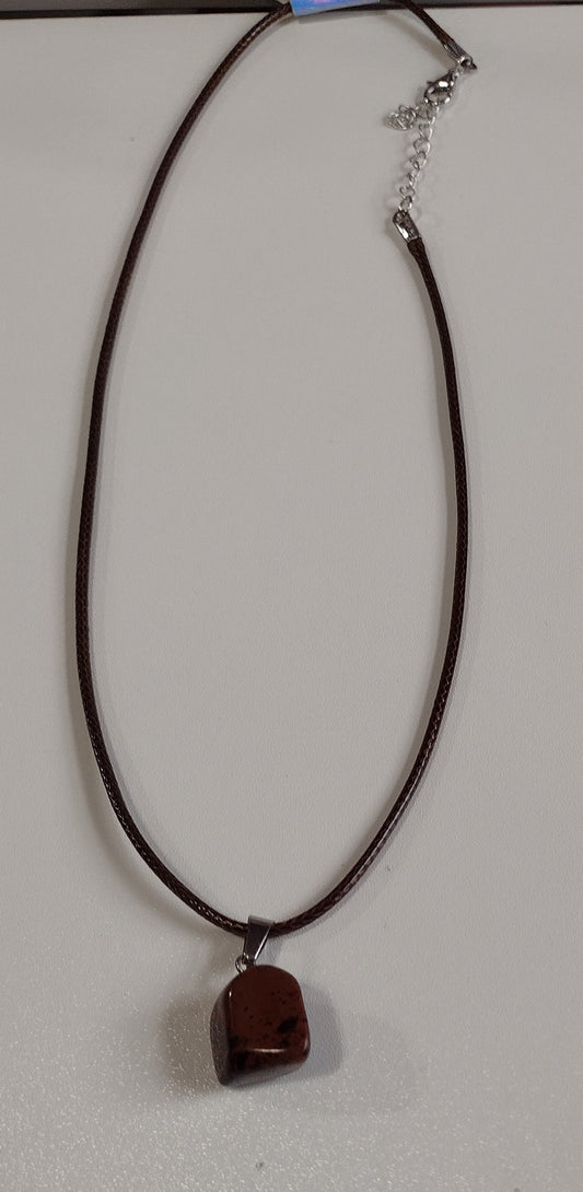 Small Dark Red Stone | Corded Necklace - 18"